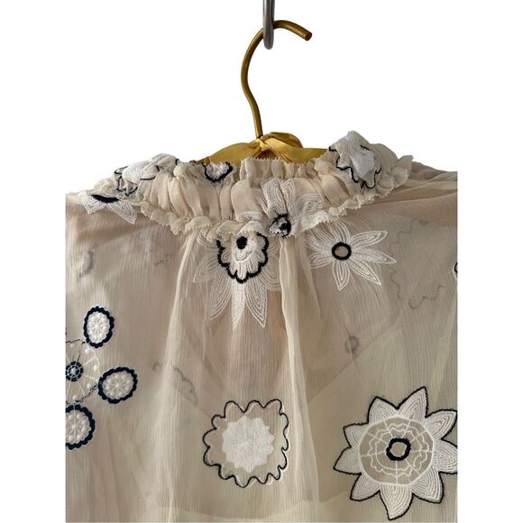 NWT Rebecca Taylor Parasol Embroidered Bow Blouse in Neutral | S - Picture 5 of 12
